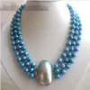 3strands 18 '' 9mm Blue Round Freshwater Pearl Faceted Crystal Necklace