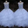 Luxury 2017 Pageant Dresses for Teens Sweetheart Neck with Straps Sparkly Beaded Tiered Ball Gown White Organza Kids Formal Dresses