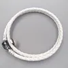 Ivory White Braided Double-Leather Charm Bracelet Authentic 925 Silver Fits European Pandora Style Jewelry Charms Beads Handmade Andy Jewel 590745CIW-D