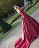 2017 New Arrival Long Red Evening Dresses Off Shoulder Long Sleeves Illusion Back With Buttons Formal Prom Party Dresses Red Carpet Dresses