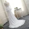 Elegante witte applique zeemeermin jurken avondkleding V-hals Hollow Back lange mouwen Sweep Train Prom-jassen