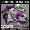 8Gifts för SUZUKI HAYABUSA GSXR1300 08 15 GSXR-1300 14MY110 Glans Lila GSXR 1300 GSX R1300 08 09 10 11 12 13 14 15 Fairing Gloss White Kit