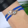 New Summer Jewelry Wholesale 10pcs/lot Top Quality Micro Paved Blue Cz Eye Fatima Hand Hamsa Macrame Bracelet for Gift