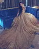 Gouden lovertjes Shinning Prom Dresses 2K17-2018 Sexy Diepe V-hals Backless Avondjurken Court Trein Cocktail Party Vestidos Custom Made