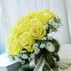 28 cm subiu buquê de noiva artificial flores da noiva buquê de casamento fita de seda novo buque de noiva multi cores