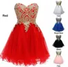 Beaded Crystals Gold Lace Appliques Korta Homecoming Klänningar Sweetheart Ärmlös Lace-Up Back Red White Pink Black Royal Blue Party Crow