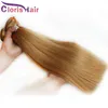 Выделите # 27 Блондинка Необработанные индийские пучки человеческих волос Шелковистые прямые наращивание волос медового блонда Лучший блонд с плетением утка на продажу