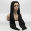 Iwona Hair Straight Extra Long Dark Brown Wig 22#2 Half Hand Tied Heat Resistant Synthetic Lace Front Wigs