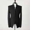 Hurtownia Mandarin Collar Gentlemen Mężczyźni Garnitury Handmade Wedding Groom Tuxedos Vest Men Custom Made Men Siatek Kurtka