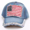 Hot Koop VS Verenigde Staten Amerikaanse Vlag Baseball Caps Verstelbare Jeans Denim Rhinestone Mannen Dames Snapback Hat Cap M002