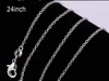 Kampanjer! 925 Sterling Silver Rolo Chain Halsband för kvinnor Hängsmycke, Storlek 1mm 16 18 20 22 24in, Mode Smycken