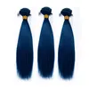 Brasilianska mänskliga jungfruliga hår rakt blått hår 3 buntar med spets frontal stängning cosplay mänskligt hår väv med rakblå spets frontal