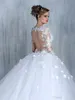 2021 عتيقة 3Dflorals Long Sleeves Sweetheath Aline فساتين الزفاف الأزهار عاريات الزفاف Tulle مع Sweep Train5530610