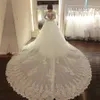 Princess V-neck Long Sleeves Applique Lace Crystals Ball Gowns Wedding Dress Cutout Open Back Bridal Gowns Royal Train Robe de mariee