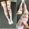 Korkunç kan lekeli zombi çorapları taytlar cosplay hemşire fantezi elbise kan iskelet lekesi hosiery uyluk uzun çoraplar beyaz festival malzemeleri