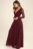Bridesmaid Dresses 2019 Maroon Chiffon Beach with Long Sleeve Junior Honour Of Maid Dress Wedding Party Guest Gown Custom Made Cheap