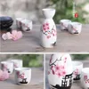 日本酒セットセラミックヒップフラスクカップ手描きキヨミズ寺院と桜の花エレガントなワインドリンクウェアオリエンタルギフト