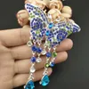 100st 60mm Pretty Futterfly Brosch Pin Silver Tone Green Blue Purple Rhinestone Crystal Brosches Wedding Party Fashion Jewelry