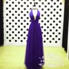 Elegante High Neck Neckholder-Abschlussballkleider mit tiefem Ausschnitt, Satin-Tüll, bodenlang, lila, grün, königsblau, Abendkleider, formelle Kleider