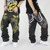 Hurtownia-Hiphop Jeans Mężczyzna Sprzedawanie Hot-Spodnie Luźne Dżnowity Osobowości Wąż Haft Proste Długie Spodnie dla Mężczyzn