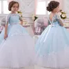 2021 NUOVO Baby Princess Flower Girl Dress Appliques in pizzo Ballo di fine anno Abiti da ballo Compleanno Comunione Toddler Kids TuTu Dress