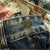 Wholesale- Men's Fashion Brand Designer Ripped Biker Jeans Men Distressed Moto Denim Joggers Washed Pleated Jean Pants Black Blue