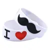 50PCS I Love Moustache 1 Pollice Wide Fashion Bracciale in gomma siliconica in bianco e nero per adulti