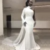 Modern White High Neck Single Long Sleeve Mermaid Formal Evening Dresses Chiffon Train Simple Trumpet Africa Women's Evening Gowns