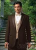 Новый дизайн две кнопки коричневый жених смокинги жених Шафер костюмы Мужские свадебные пиджак костюмы (куртка + брюки + жилет + галстук) нет: 556