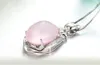 Yhamni Luxury Solid 925 Sterling Silver Pink Gem Crystal Pendant Necklace Natural Stone Water Drop Halsband för kvinnor DZ0565796782