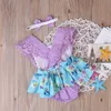 Nouveau-né bébé filles vêtements sans manches dentelle fille barboteuse mode robe rose bleu doux combinaison mignon bandeau fleur kawaii tenue w7542296