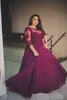Plus Size Evening Gowns Purple Chiffon Backless Prom Dresses Sheer Neck Lace Appliques Top Formal Dress with Illusion Sleeves Custom Made