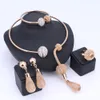 Charm Dubai Gold Plated Crystal Jewelry Sets For Women African Pendant Necklace Earrings Bangle Rings Party Dress Accessories