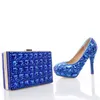 Blå Rhinestone Bröllopsklackar med Fashion Crystal Matching Bag Party High Heels With Clutch Bridal Shoes Lady Prom Pumps