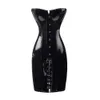 Plus Storlek Kvinnor PVC Korsett Sexig Party Casual Gothic Dress Bodycon Glänsande Lace Up Catsuit Vintage Long Bustier