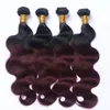 Темный корень Dip Dye Ombre 1b 99J Бургундия два тона человеческих волос уток пучки вино красный Ombre волос ткет