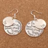 925 Silver Hook Be Happy Earrings Dangle Kroonluchter 15pairs / partij Vriend Brave Strong Thankfull E1622 / 3