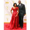 Glarmous Red Lace Celebrity Robes Manches Courtes Niecy Nash Tapis Rouge Robes 67e Emmy Awards Sexy Col En V Organza Robes De Soirée