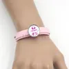 1PC Pulsera 6PCS Botones Intercambiables Broche de joyería Brazaletes de cuero Cinta rosada Concientización sobre el cáncer de mama Pulseras a presión para mujeres