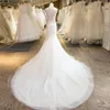 New Style 100% réel Photos Charme robe sirène dentelle organza perles perles train royal robe Appliques mariée