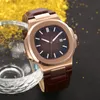 Klassische Herrenuhr mit Automatikwerk, Luxusuhr für Herren, Armbanduhr, mechanische Uhren aus Edelstahl, Lederarmband 00253O