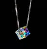 Silber Cube Kristall Halsketten Anhänger für Frauen Diamant Halskette Messing Material Bunte Strass Schmuck Zubehör Weihnachtsgeschenk