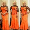 Sydafrikanska Organza Lace Aftonklänningar Sheer Soers Plus Size Aso Ebi Style Prom Klänning Peplum Golvlängd Formella Party Gowns