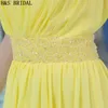 Short Chiffon Homecoming Dresses Beading Yellow Sheer Neck Cocktail Dress Charming Girls Cheap Party Gowns B012