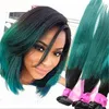 1b Groene Ombre Hair Extensions 9A Ombre Braziliaans Menselijk Haar Weave Bundels 3 Stks Lot Teal Ombre Braziliaanse rechte haarbundels