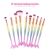 Professional 10 PCSSet Mermaid Makeup Brushes Set Foundation Blending Eyeshadow Contour Concealer Blush Cosmetic Makeup Tool7335155