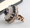 Luxury Big Natural Stone Ring Vintage Crystal Antique Rings For Women Gold Color Party Christmas Gift Turkish Jewelry