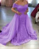 Plus Size Lace Mermaid Evening Dresses Off Shoulder Dark Red Champagne Lavender Silver Lilac Evening Gowns Sweep Train Zipper Up