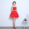 2017 New Red Evening Dresses with Bow Elegant Girls Women Bride Gown Fashion Strapless Princess Ball Prom Party Graduation Formal Dress