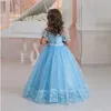 Prinses Blue Flower Girl Jurken Meisjes Pageant Jurk 2017 Eerste Communie Jurk voor Meisjes Verjaardag Jurken Kids Prom Avondjurken